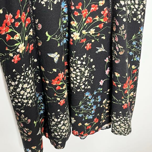 Alice + Olivia Womens Amara Mini Dress 2 Black Floral Fit And Flare V Neck Lace - Picture 9 of 15